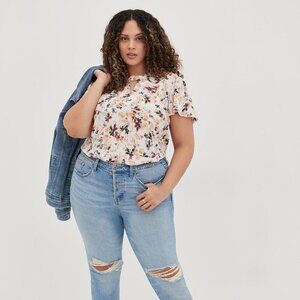 Torrid Womens Floral Print Georgette Keyhole Flutter Short Sleeve Blouse Size 1